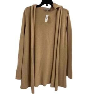 Current Affair Womens Tan Long Sleeve Hooded Open Front Cardigan Sweater Size XL